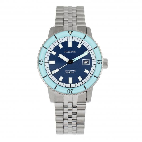 Heritor Automatic Edgard Bracelet Divers Watch w/Date - Light Blue/Navy