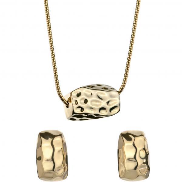 ANNIE ROSEWOOD Necklace & Earrings Waffle Bite In Gold